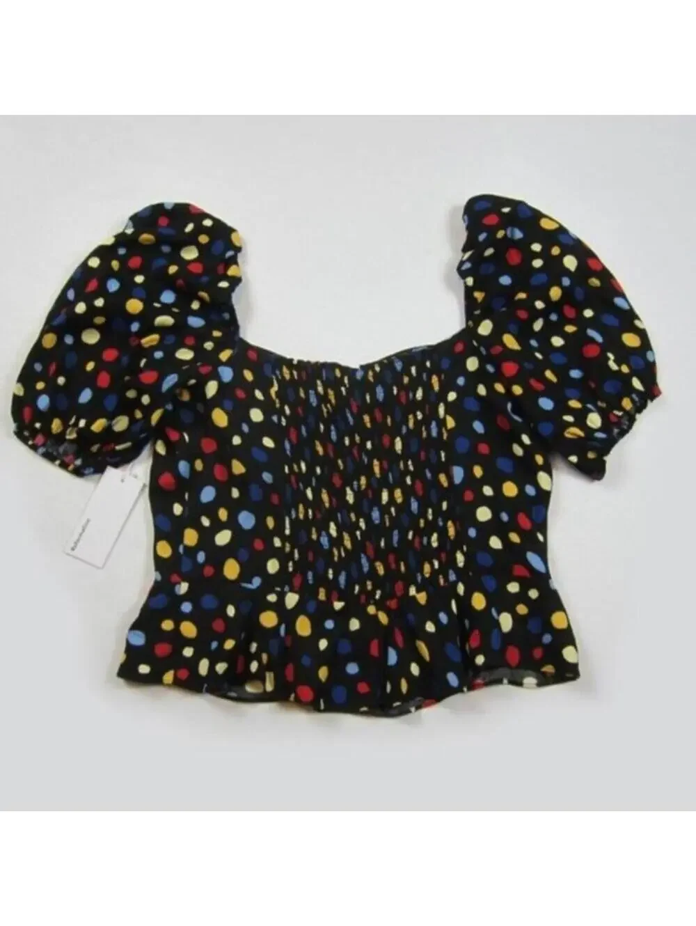 Reformation 10 Peplum Top Polka Dot Sweetheart Neck Short Puff Sleeves NEW $128